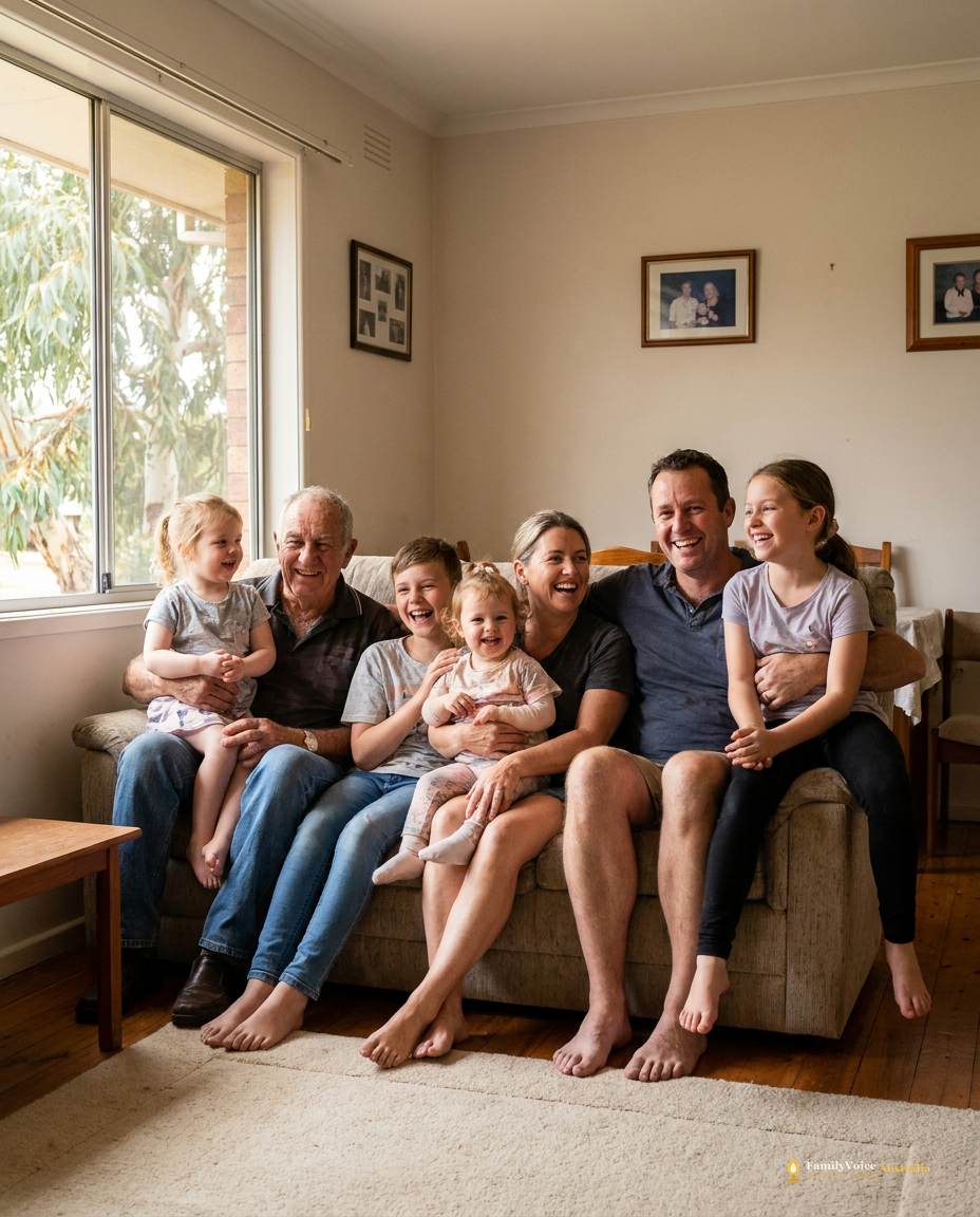 A multi-generational Australian family together at home